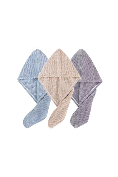 Choice Blue Khaki Grey Solid Color Hair Towel Textured Dry Hair Cap 9.8' X 25...