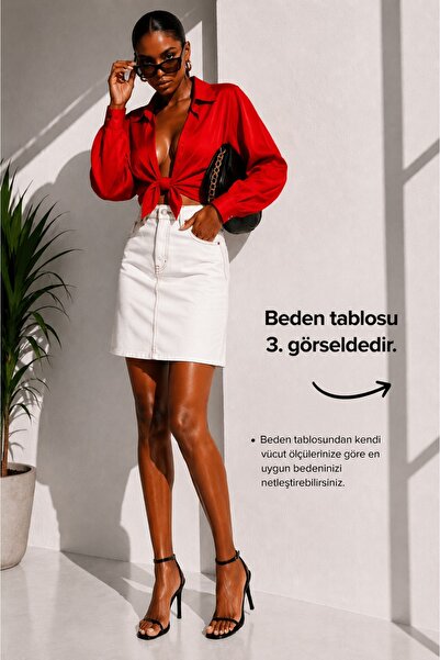 jean shop Kadın Yüksek Bel Mini Kot Etek Cepli Dar Kalıp %100 Pamuk Denim Etek