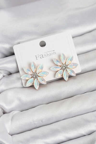 Inure Jewelry White Color Crystal Stone Lotus Flower Model Women's Earrings