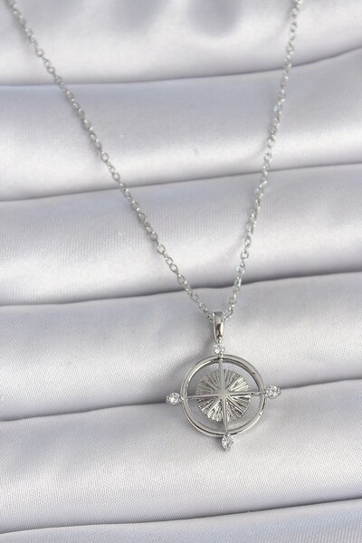 Inure Jewelry 316L Steel Silver Color Chain Zircon Stone Compass Model Women'...