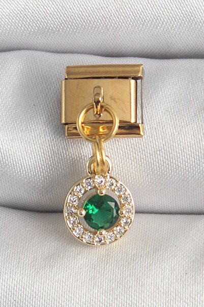 Inure Jewelry 316L Steel Gold Color Hanging Green Zircon Stone Nomination Charm