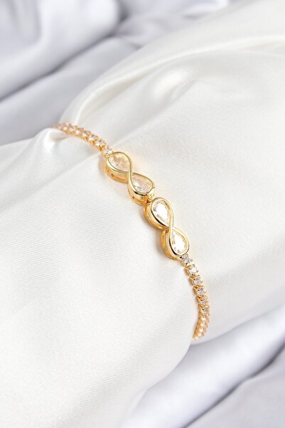 Inure Jewelry سوار نسائي من النحاس والزركون وحجر إنفينيتي موديل ذهبي اللون