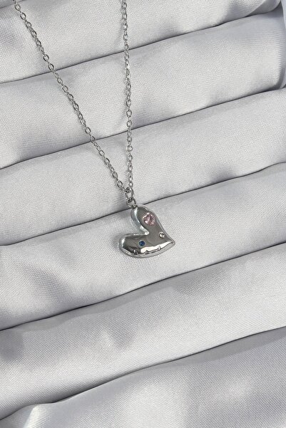 Inure Jewelry 316L سلسلة الصلب فضية اللون الملونة الزركون حجر القلب قلادة