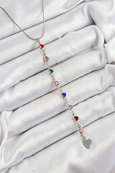 Inure Jewelry Brass Silver Color Mixed Color Zircon Stone Heart Y Women's Nec...