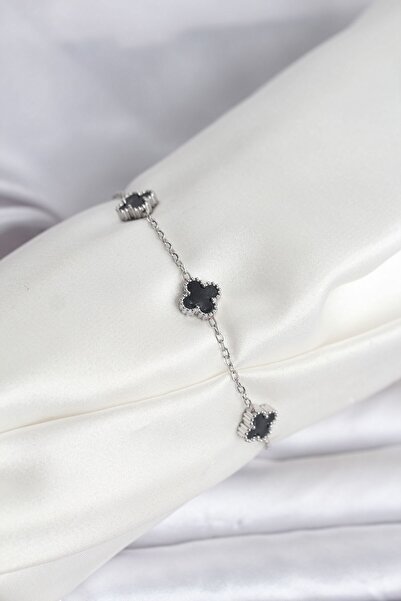 Inure Jewelry سوار من الفولاذ 316L باللون الفضي والأسود على شكل ورقة البرسيم ...