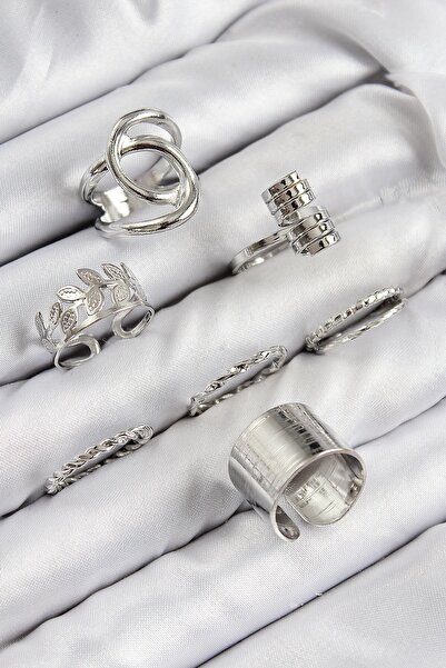 Inure Jewelry Brass Leaf Model Silver Color Women's Ring Combination Set