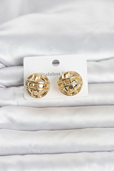 Inure Jewelry أقراط نسائية من الفولاذ 316L باللون الذهبي منقوشة على شكل كرة