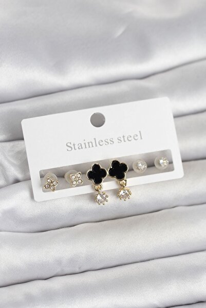 Inure Jewelry طقم أقراط نسائية من الفولاذ 316L باللون الذهبي مع تفاصيل على شك...