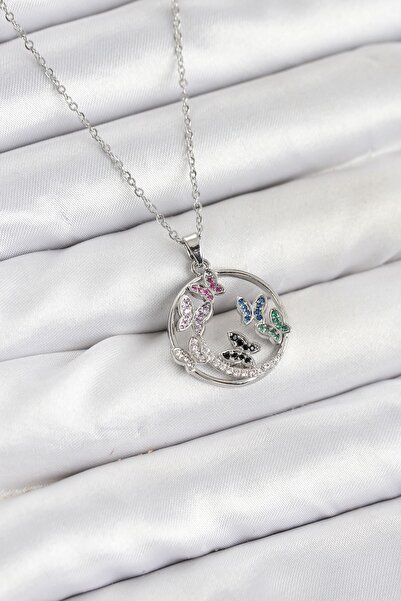 Inure Jewelry 316L Steel Chain Silver Color Zircon Stone Butterfly Women's Ne...