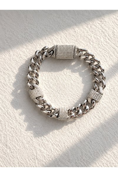 Owentis Steel Silver Gourmet Model Napoli Bracelet with Stone Jeweler's Craft...