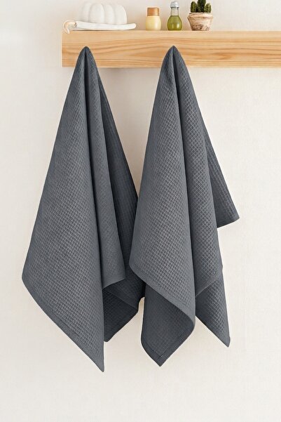 Denizli Concept 2-Piece Pique Anthracite Towel Set - Soho Model - Soft Cotton...