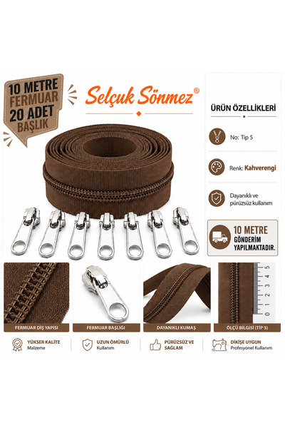 BROWN 10 METER ZIPPER 20 HEADGEAR