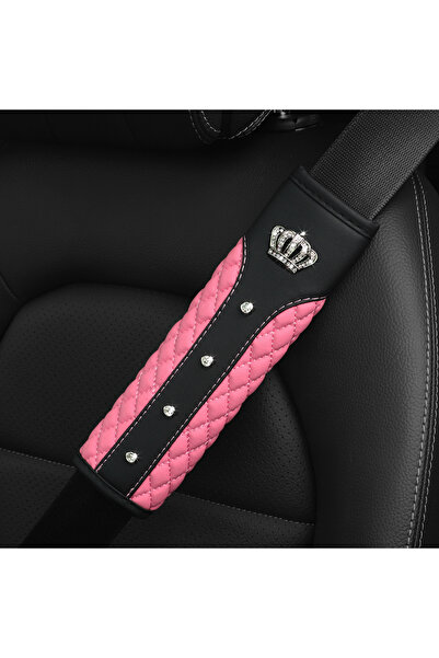 Choice6 Pink Luxury Leather Car Shoulder Guard with Diamond-Set Metal Crown 3...