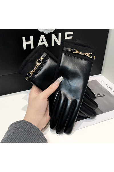 Choice One Size Black Luxurious High Quality Protein Leather Fleece Lined Wom...