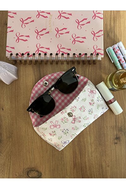 minyaturhayalim Açık pembe fiyonk çiçek desenli astarlı El emeğidir Gözlük kı...