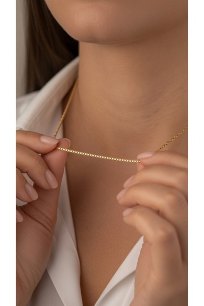 ATALYA ACCESSORY Gold Çelik Küp Zincir Kolye – Minimal 1.4 mm İnce Zincir Kad...