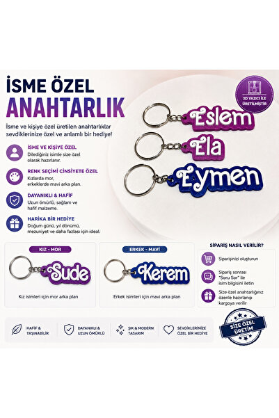 Kişiye Özel İsimli 3D Baskı Anahtarlık - Çift Renkli Kabartmalı Harfli Çanta Süsü ve Hediyelik Anahtarlık