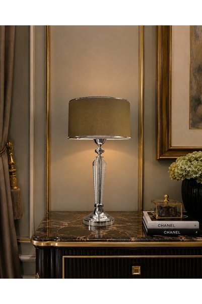 Lampada Amore Krom Kristal Metal Abajur - Krom Şeritli Yeşil