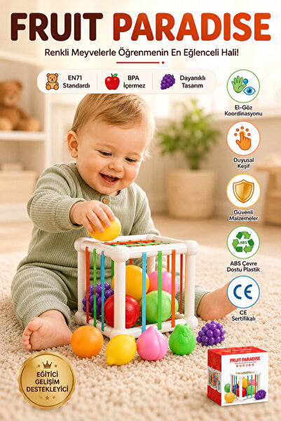 BBSKY Montessori Meyve Tanıma ve Zeka Geliştirici Duyusal Küp-Bebek Aktivite ...