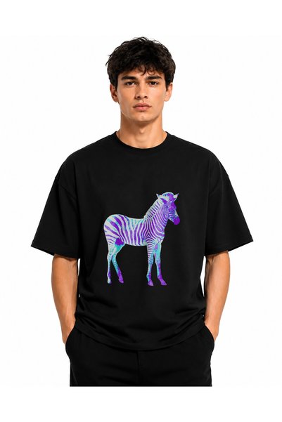 Inscriptie Ουνισέξ Βαμβακερό T-Shirt Υψηλής Ποιότητας  "Νέον Ζέβρα "