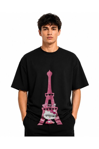 Inscriptie Tricou Unisex Bumbac Premium Casual " Hello Kitty, Paris "