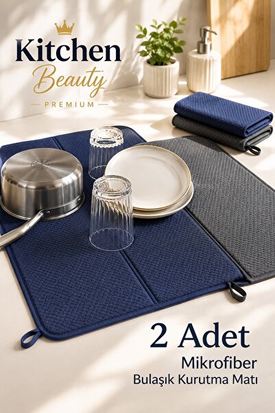 Kitchen Beauty 2 Adet Bulaşık Matı Süper Emici Bulaşık Kurutma Örtüsü 45x36cm...