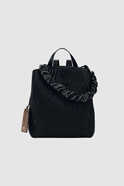 Desigual Rucsac tote negru texturat de damă, cu mâner împletit