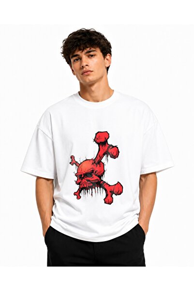Inscriptie Ουνισέξ Βαμβακερό T-shirt Υψηλής Ποιότητας  "Γκράφιτι με Κρανία "