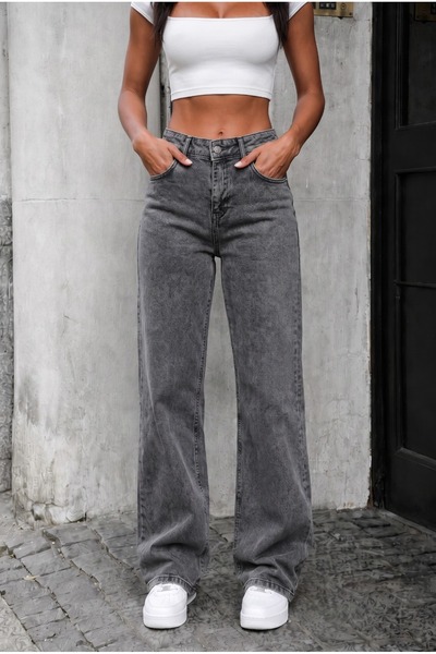 alanora Women's High Waist Stretch Fabric Wide-Leg Palazzo Jeans