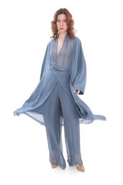 Bohem Stil Italyan Ipek Detaylı Oversize Kap Bluz- Wes Pantolon Takım