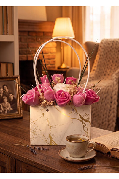 Raw Home Özel Gün Hediyesi Gold Desenli Çanta Pembe Kokulu Özel 14 Parça Gül ...