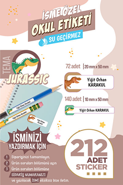 colortouch 212 ADET Jurassıc Temalı Okul Etiketi Sticker Kalem Etiket Defter ...