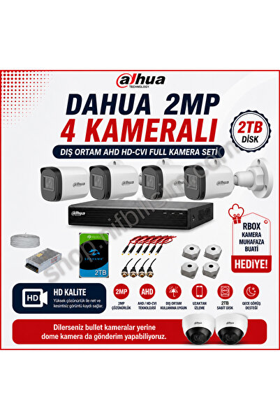 DAHUA 2mp 4 Kameralı Dış Ortam Ahd Hd-cvı Full Kamera Seti 2tb Disk