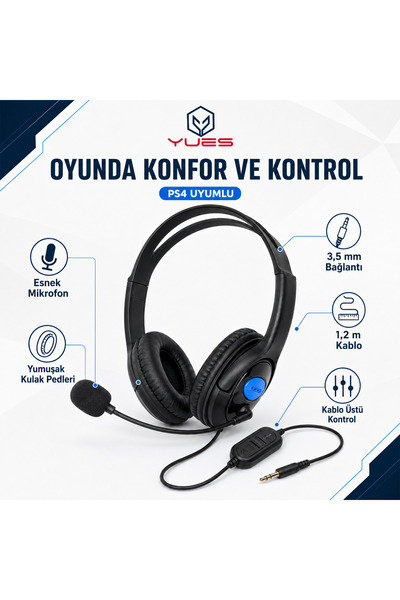 YUES PS5 Mikrofonlu Oyuncu Kulaklığı Gaming Headset, PS5/PS4 • Xbox Series/On...