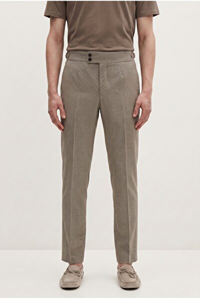 Tween Slim Fit Bej Mikro Desen Kumaş Pantolon