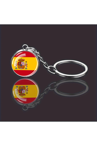 Choice Spain Patriotic Flag Keychain with Durable Metal Ring & Circular Glass...