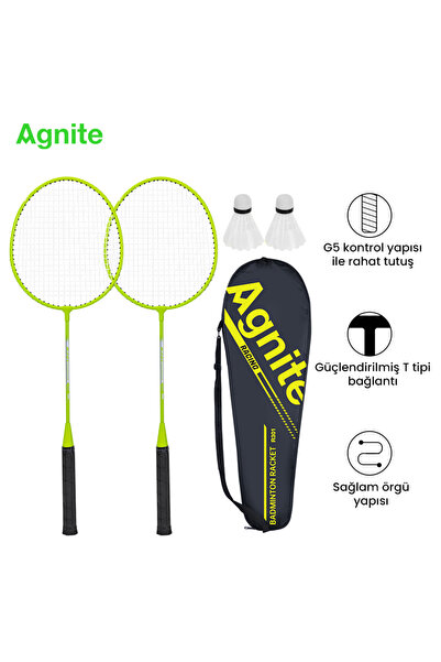 Agnite Demir Bölünmüş Badminton Raketi 2’li Set 2 Top Dahil Dayanıklı Çelik G...