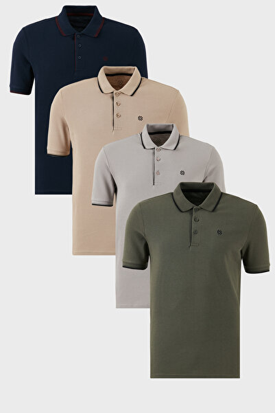 Buratti Cotton Regular Fit Stripe Detailed Buttoned Polo Collar 4-Pack t Shir...