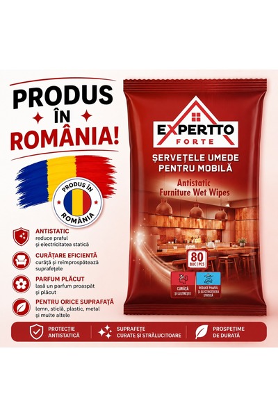 Expertto Set 3 x Forte servetele umede pentru mobila, 80 buc