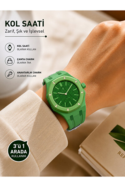 Ryan Analog Kol Saati Silikon Kordonlu Unisex Spor Saat Bag Charm Aksesuar