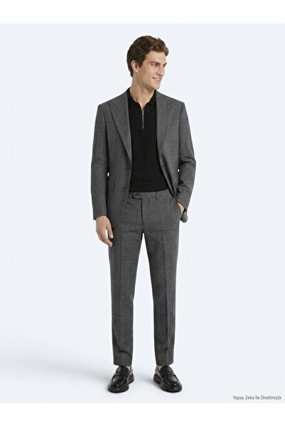 Kip Anthracite Checkered Modern Fit Wool Blend Suit
