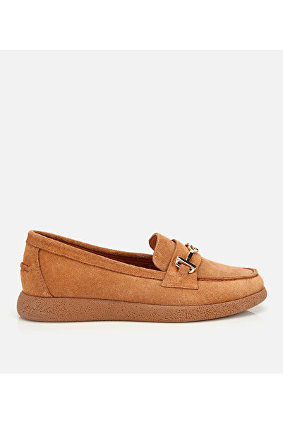 Hotiç Kadın Süet Deri Taba Yumuşak Tabanlı Comfort Günlük Loafer