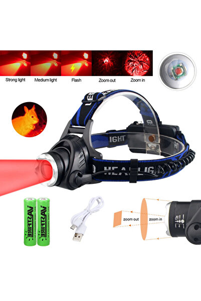 Choice5 مصباح أمامي أحمر مزود ببطارية، ضوء أحمر، رأس أخضر، مصباح يدوي LED، مص...