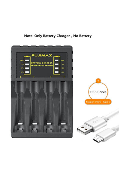Choice Black AA/AAA Battery Charger 4 Slots Intelligent LED Indicator USB C M...