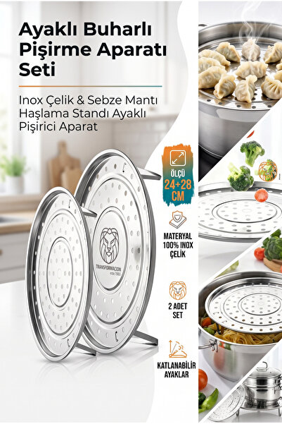 Transformacion 2'li Set Inox Çelik Ayaklı Buharlı Pişirme Aparatı - 24+28 cm ...