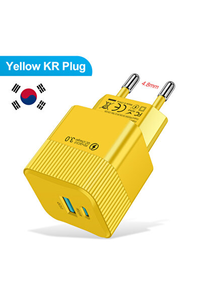 Choice13 Korea Plug Yellow 2 Ports PD 25W USB C Fast Charger KR EU Mini Trave...