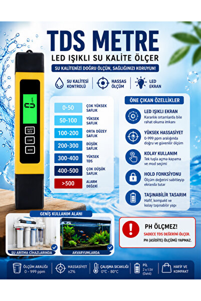 Folveit 3 In 1 Termometreli Tds Metre Led Işıklı Su Kalite Sertlik Iletkenlik...