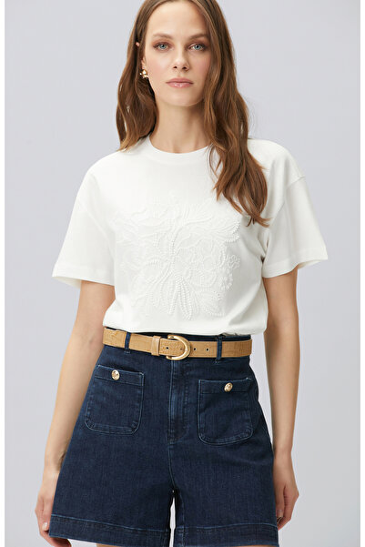 Network Kırık Beyaz Boncuk İşleme Detaylı T-shirt