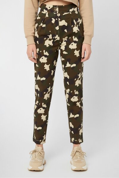 PİNKO Women Regular Fit Camouflage Straight Pants, Multicolor