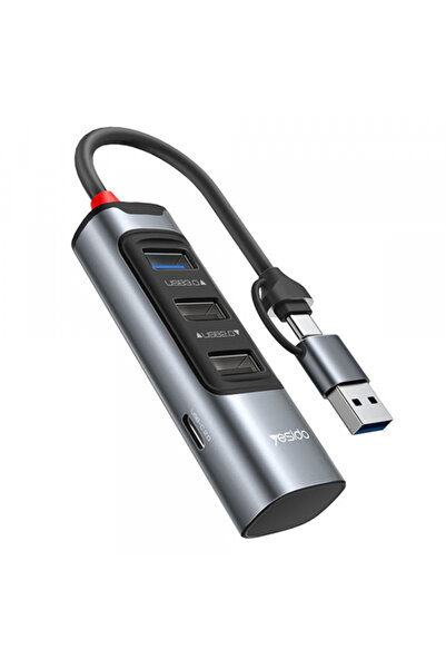 Yesido Hub USB / USB-C HB19, 4 în 1, Gri
